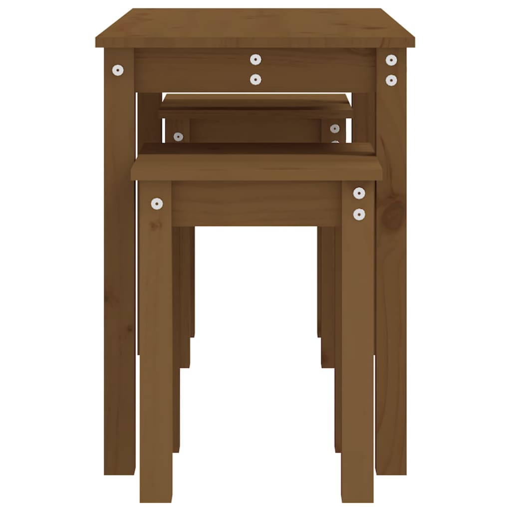 Τραπεζάκια Ζιγκόν 3 τεμ. Καφέ Μελί από Μασίφ Ξύλο Πεύκου