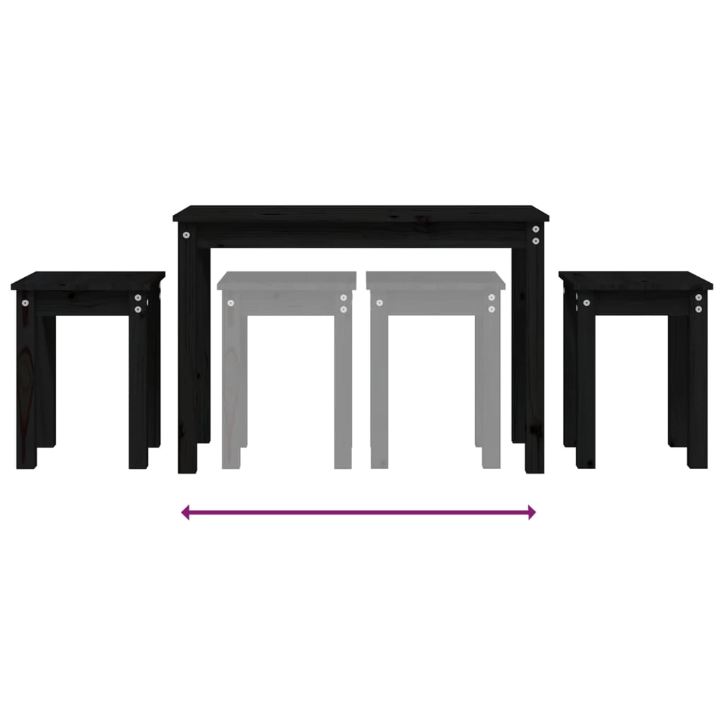 Τραπεζάκια Ζιγκόν 3 τεμ. Μαύρα από Μασίφ Ξύλο Πεύκου