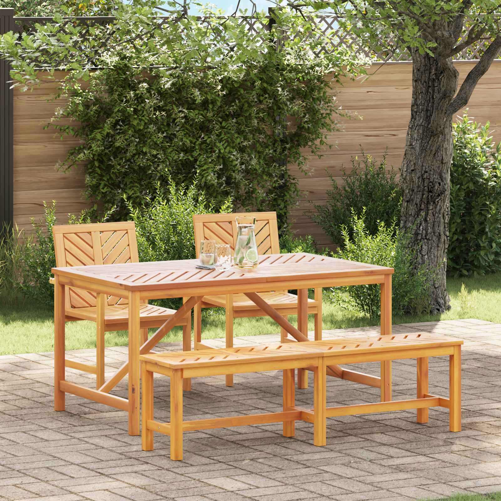 Σέτ φαγητού για κήπο 4 pcs Καφέ Στερεό Ξύλο Ακακίας