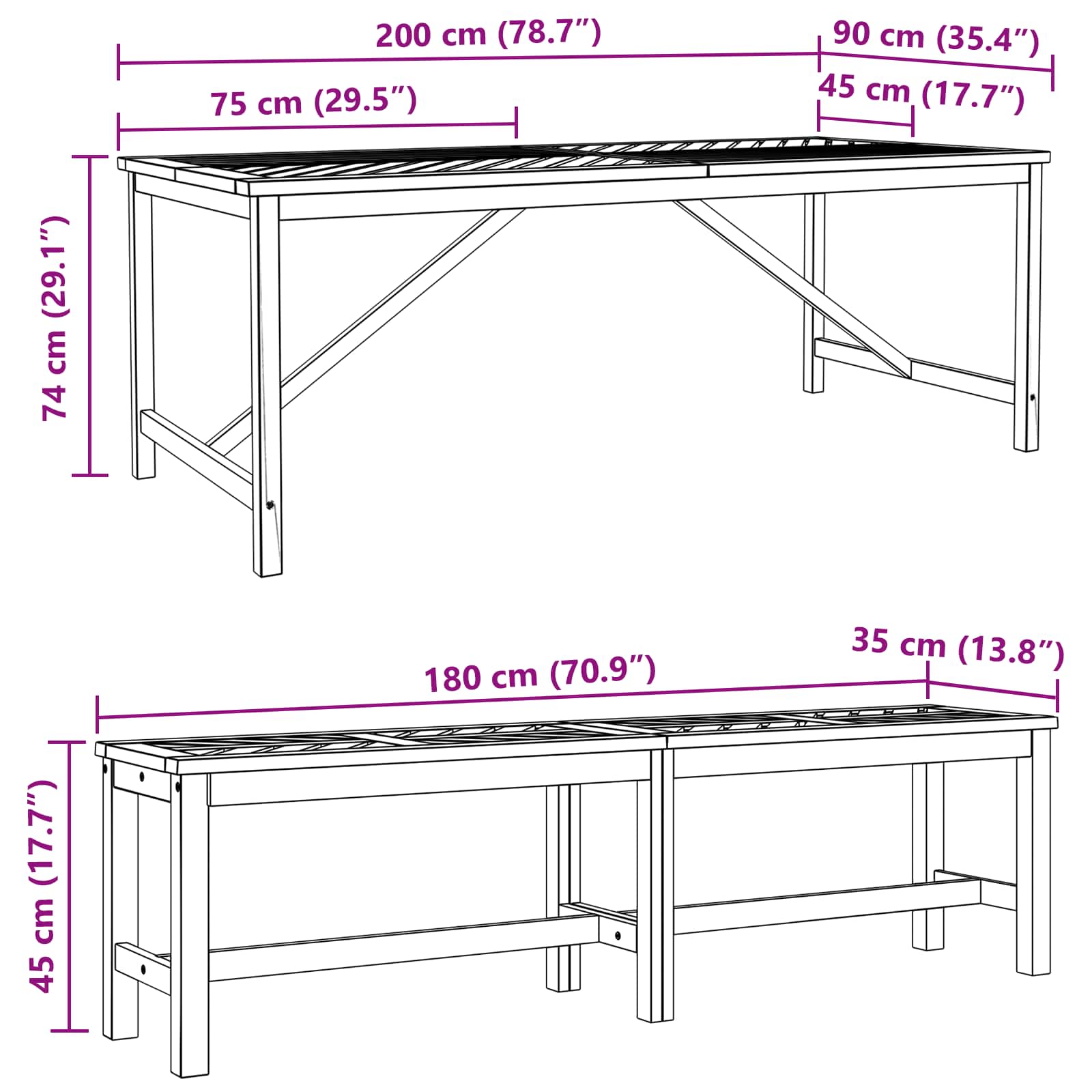 Σέτ φαγητού για κήπο 3 pcs Καφέ Στερεό Ξύλο Ακακίας - Pakobazaar