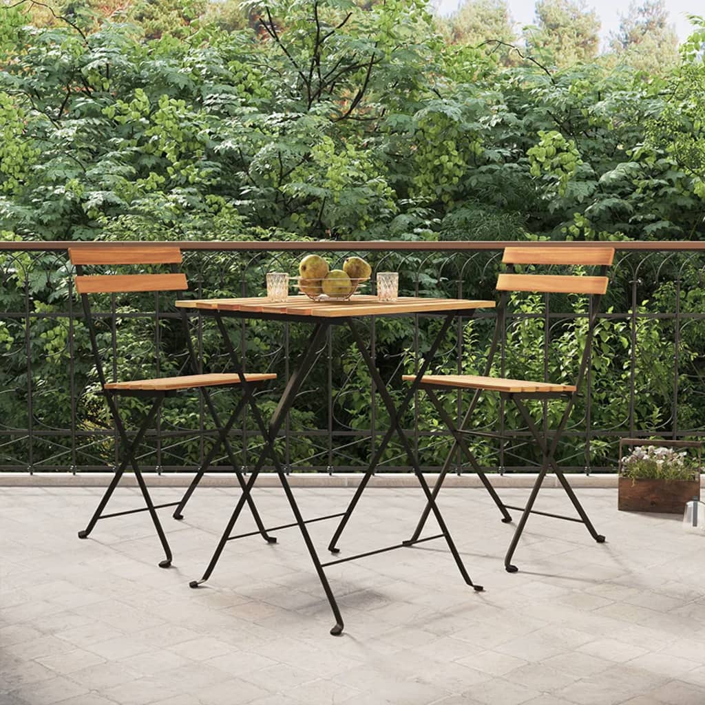 Καρέκλες Bistro Πτυσσόμενες 2 τεμ. Μασίφ Ξύλο Teak και Ατσάλι