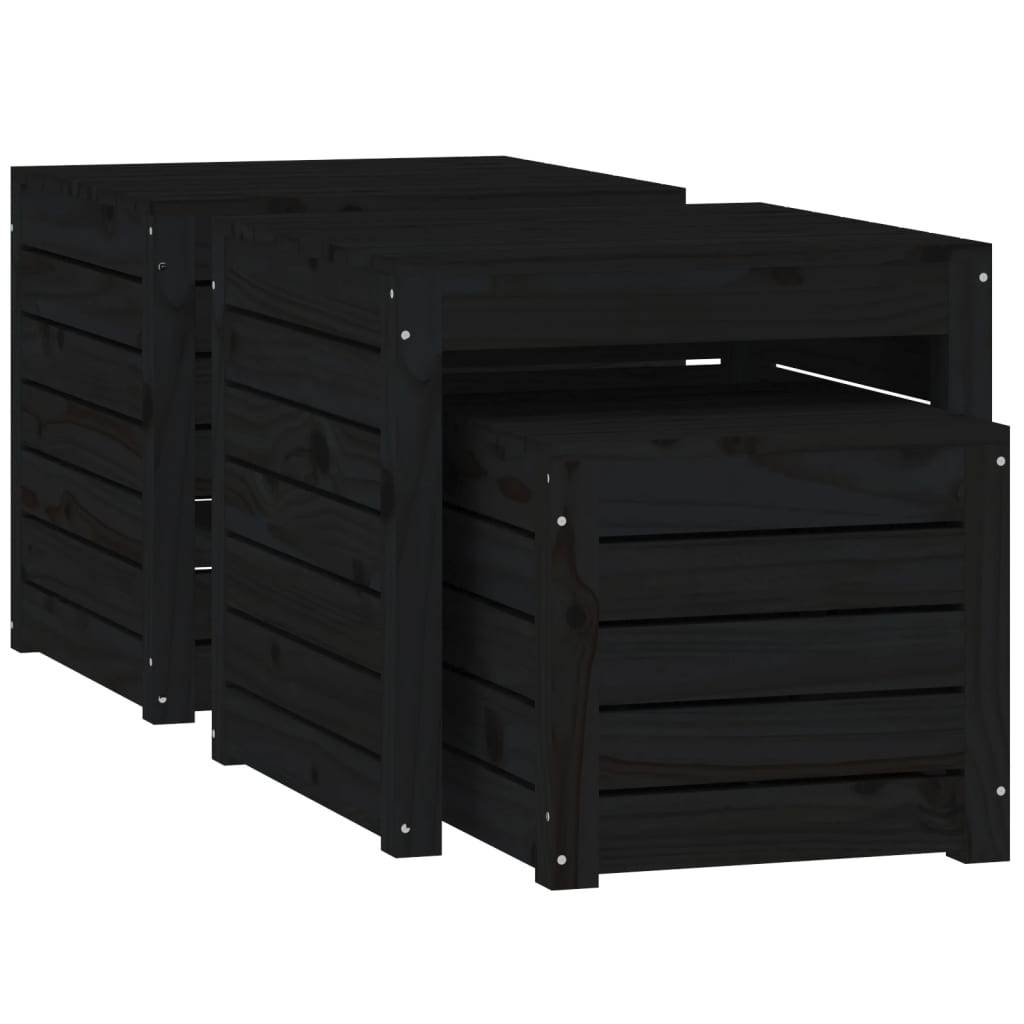 Μπαούλα Κήπου Σετ 3 Τεμαχίων Μαύρα από Μασίφ Ξύλο Πεύκου - Pakobazaar