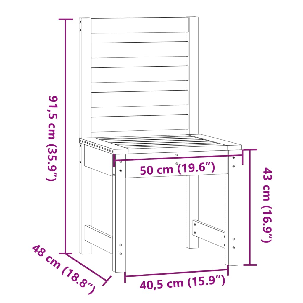 Καρέκλες Κήπου 2 τεμ. 50x48x91,5 εκ. Μασίφ Ξύλο Πεύκου - Pakobazaar