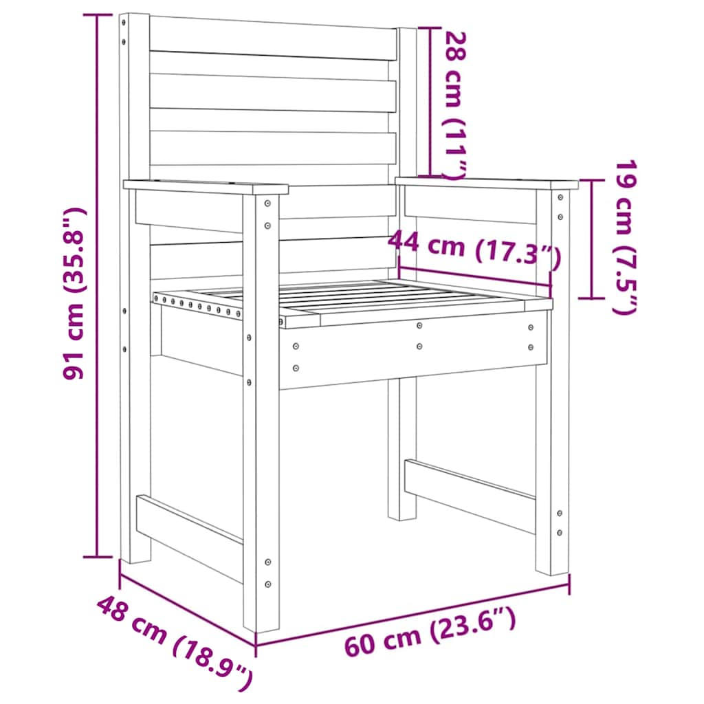 Καρέκλες Κήπου 2 τεμ. 60 x 48 x 91 εκ. Μασίφ Ξύλο Πεύκου - Pakobazaar