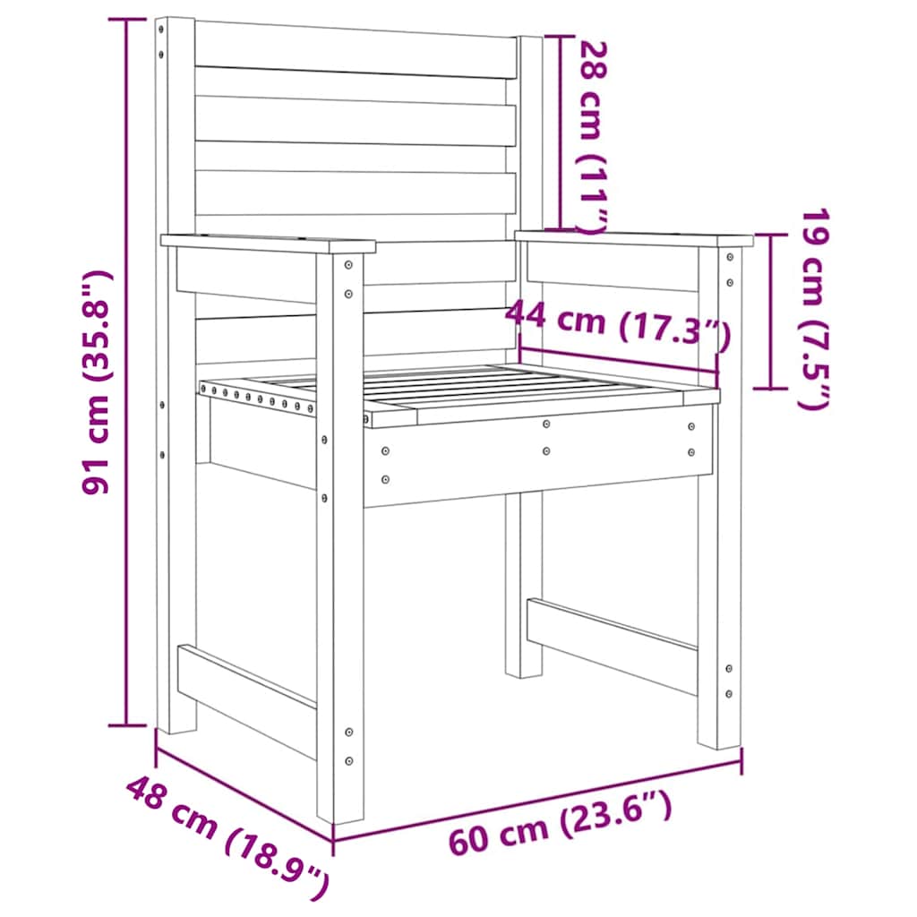 Καρέκλες Κήπου 2 τεμ. 60x48x91 cm Douglas από μασίφ ξύλο - Pakobazaar