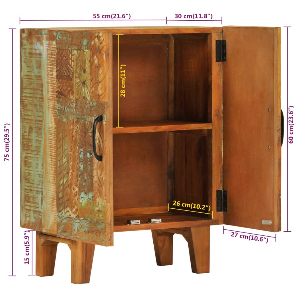Ντουλάπι με Χειροποίητο Σκάλισμα 55x30x75εκ Μασίφ Ανακυκλ. Ξύλο