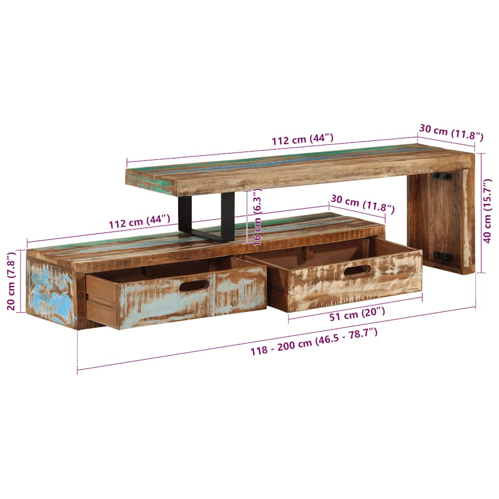 Βάση Τηλεόρασης (118-200) x 30x40 εκ. από Μασίφ Ξύλο Ανακυκλωμένου Ξύλου - Pakobazaar
