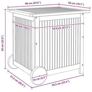 Μπαούλο Αποθήκευσης Κήπου με Ρόδες 60x50x58 εκ. Μασίφ Ακακία