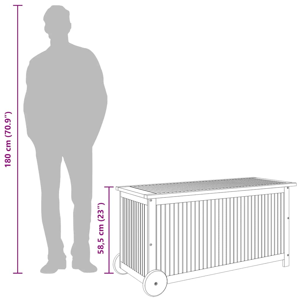 Μπαούλο Αποθήκευσης Κήπου με Ρόδες 113x50x58 εκ. Μασίφ Ακακία