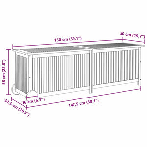 Μπαούλο Αποθήκευσης Κήπου με Ρόδες 150x50x58 εκ. Μασίφ Ακακία