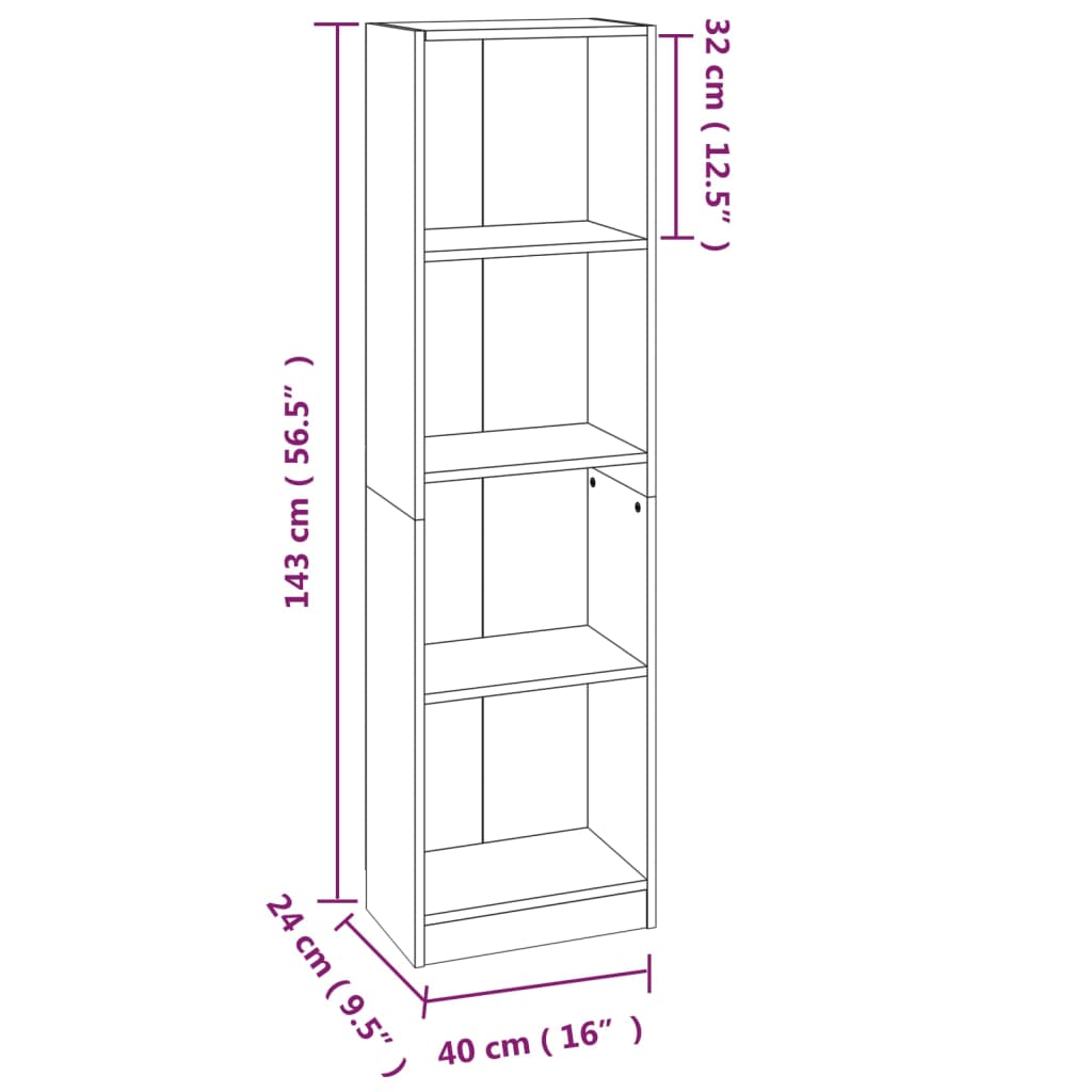 Βιβλιοθήκη με 4 Ράφια Καφέ Δρυς 40x24x143 εκ. Επεξεργ. Ξύλο - Pakobazaar
