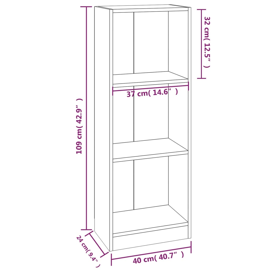 Βιβλιοθήκη με 3 Ράφια Γκρι Sonoma 40x24x109 εκ. Επεξεργ. Ξύλο - Pakobazaar
