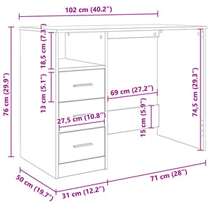 Γραφείο με Συρτάρια Γυαλ. Λευκό 102x50x76 εκ. Επεξεργ. Ξύλο