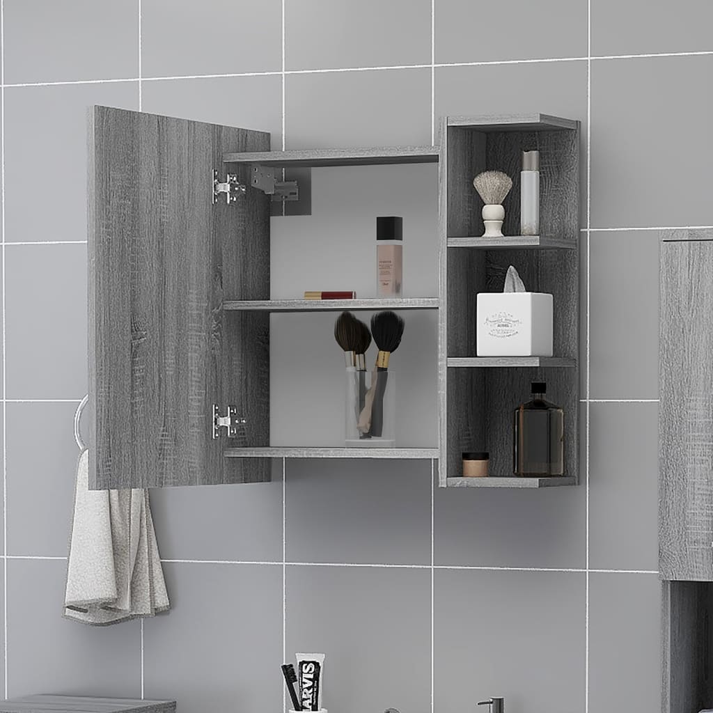 Ντουλάπι Καθρέπτης Μπάνιου Γκρι Sonoma 62,5x20,5x64 εκ Επ. Ξύλο
