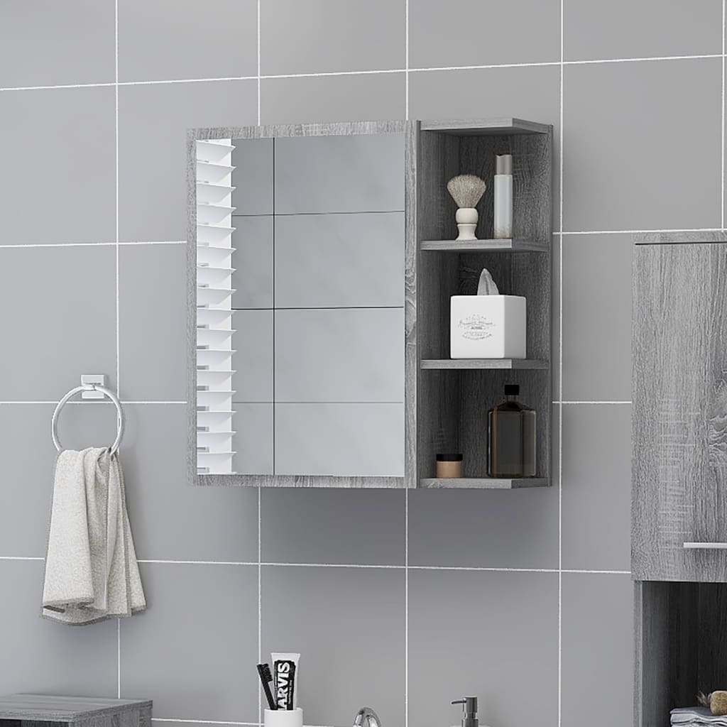 Ντουλάπι Καθρέπτης Μπάνιου Γκρι Sonoma 62,5x20,5x64 εκ Επ. Ξύλο