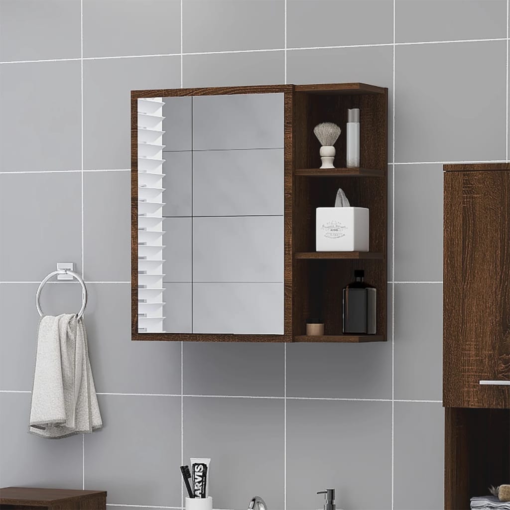 Ντουλάπι Μπάνιου με Καθρέφτη Καφέ Δρυς 62,5x20,5x64εκ Επ. Ξύλο