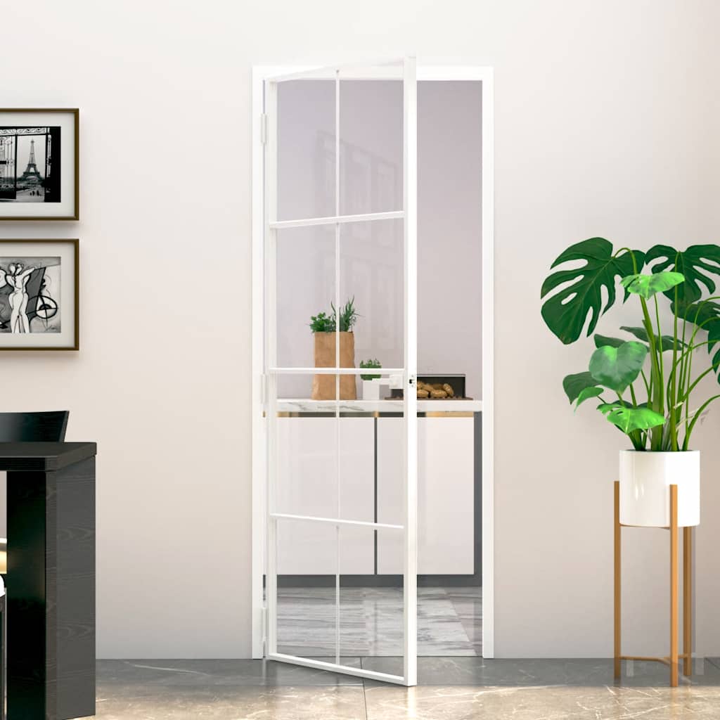 Εσωτερική Πόρτα Λευκή 76x201,5 εκ. Ψημένο Γυαλί&Λεπτό Αλουμίνιο