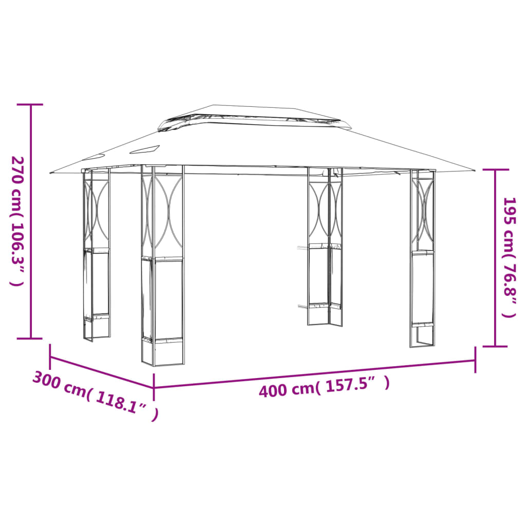 Κιόσκι με Οροφή Ανθρακί 400 x 300 x 270 εκ. από Ατσάλι