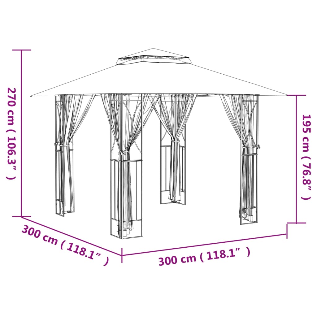 Κιόσκι με Πλευρικά Τοιχώματα Ανθρακί 300x300x270 εκ. από Ατσάλι