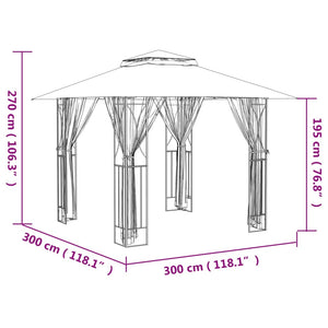 Κιόσκι με Πλευρικά Τοιχώματα Ανθρακί 300x300x270 εκ. από Ατσάλι