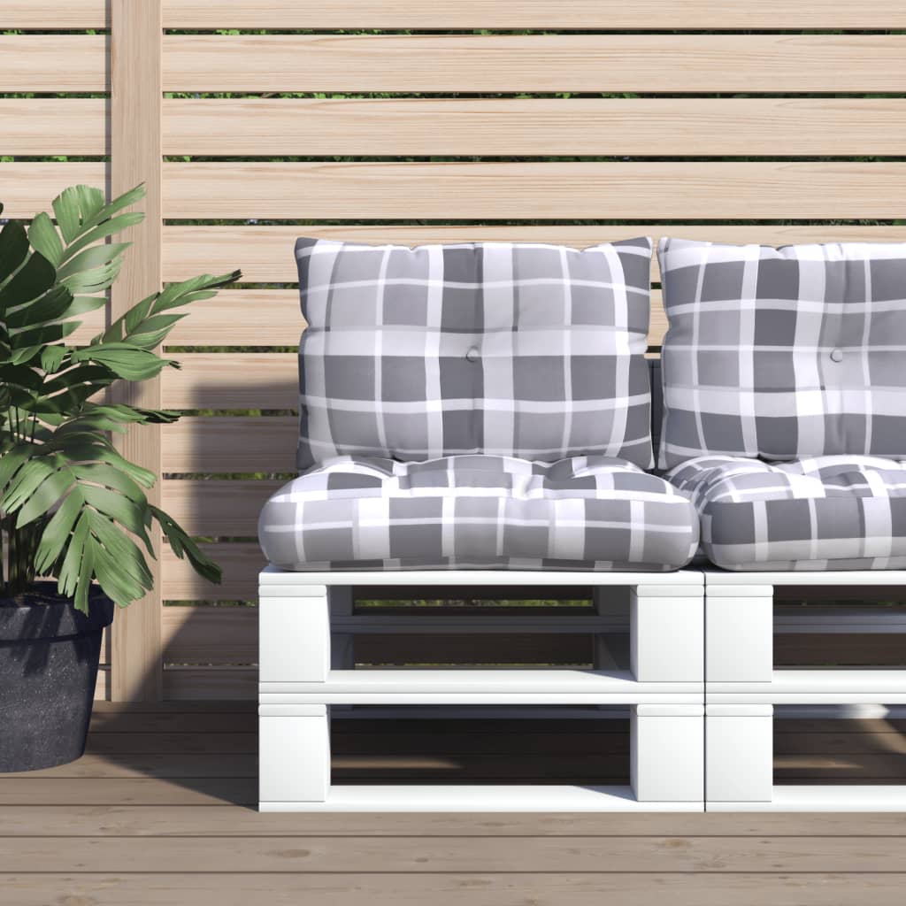 Μαξιλάρια Παλέτας 2 τεμ. Γκρι Καρό Υφασμάτινα - Pakobazaar