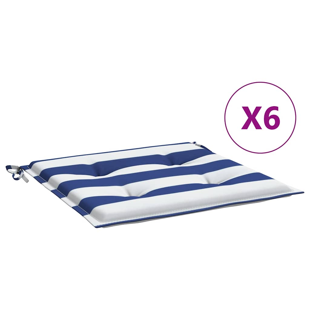 Μαξιλάρια Καρέκλας 6 τεμ. Μπλε/Λευκό Ριγέ 40x40x4 εκ Υφασμάτινα - Pakobazaar