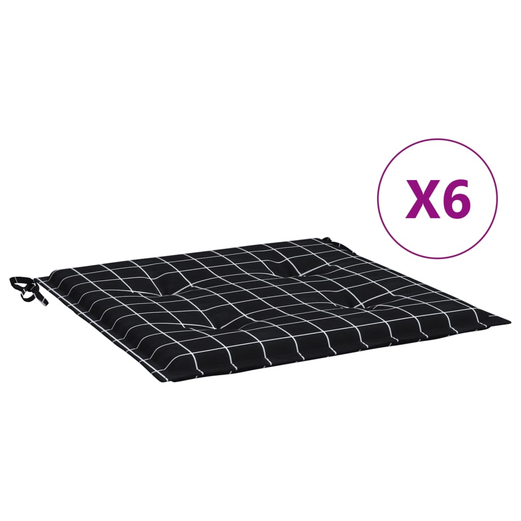 Μαξιλάρια Καρέκλας 6 τεμ. Μαύρο Καρό 50 x 50 x 4 εκ. Υφασμάτινα - Pakobazaar