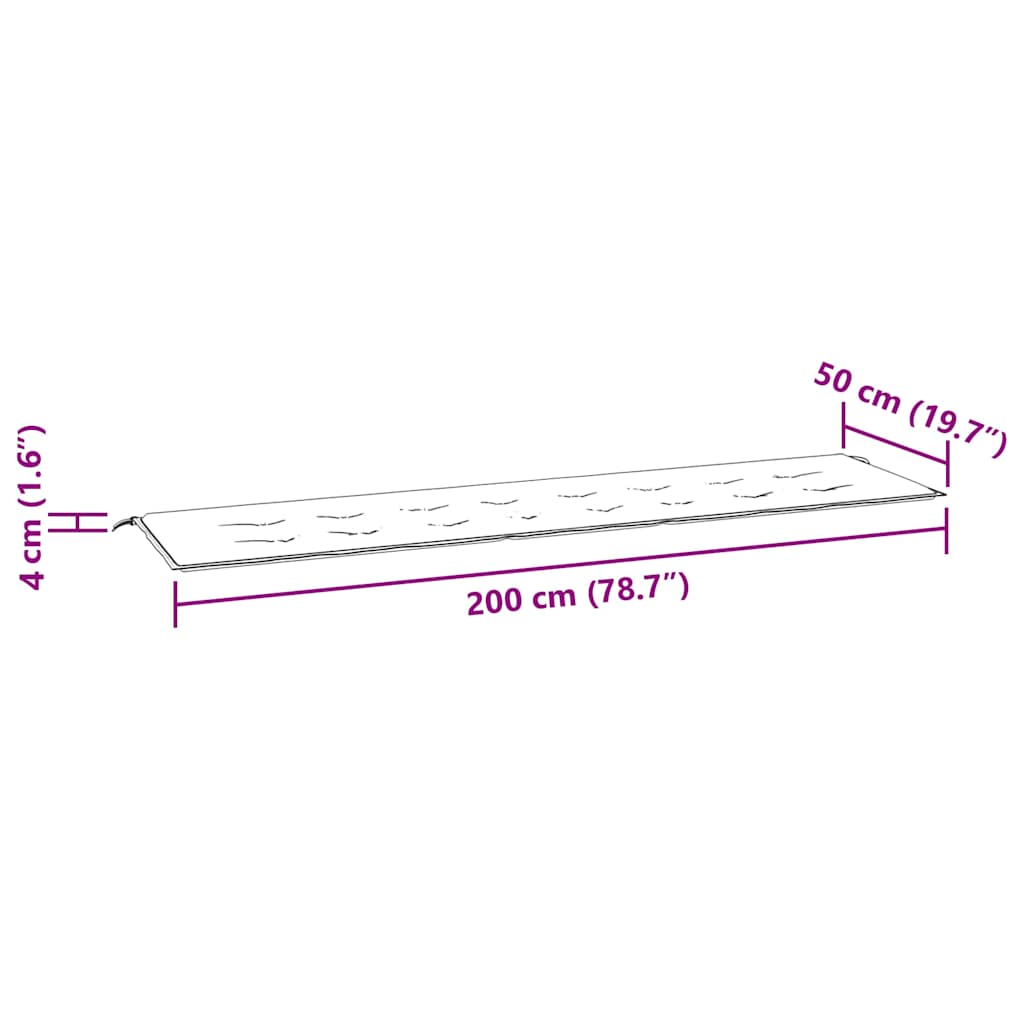 Μαξιλάρι Πάγκου Μαύρο Καρό 200x50x4 εκ. Ύφασμα Oxford