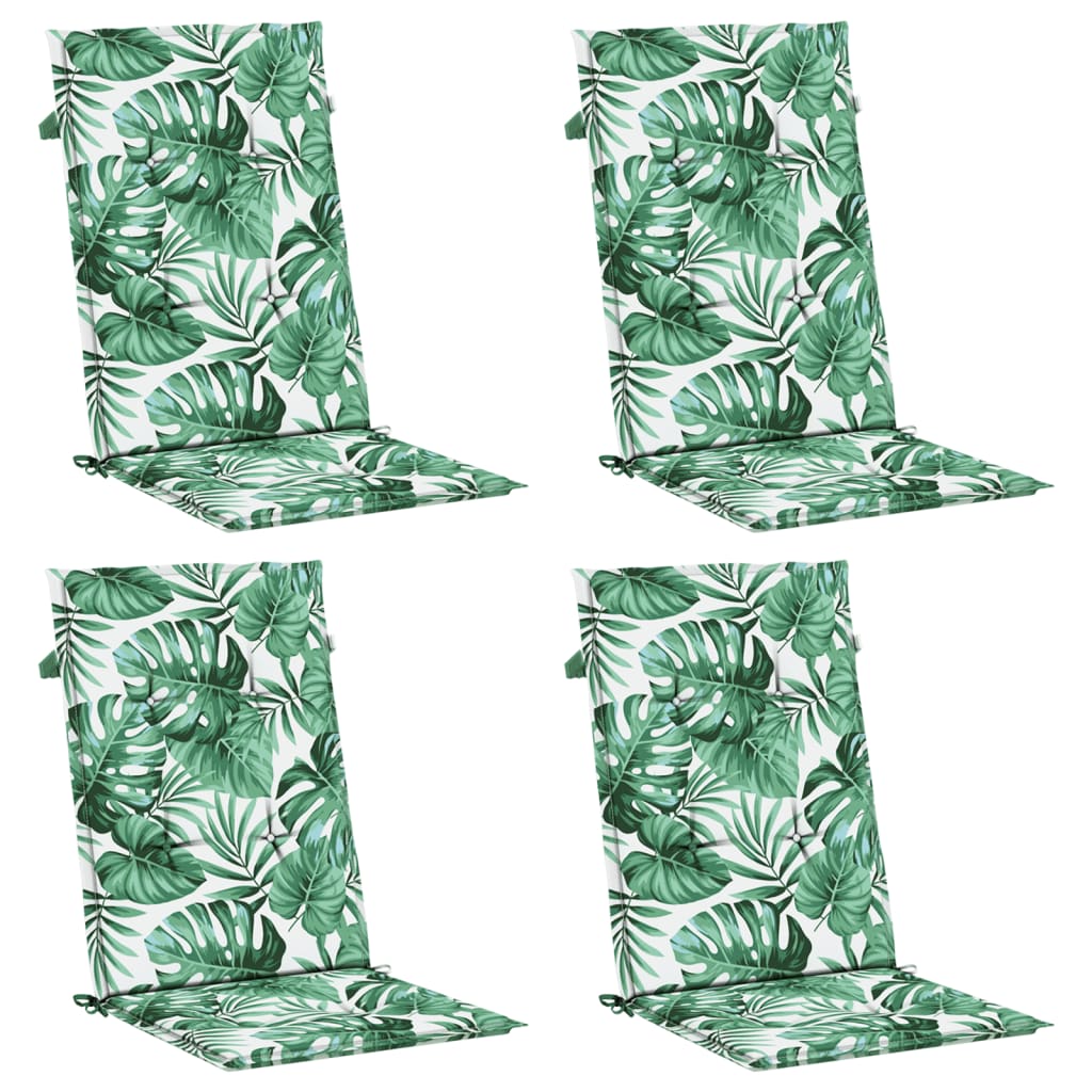 Μαξιλάρια Καρέκλας με Ψηλή Πλάτη 4 τεμ Σχέδιο Φύλλων Υφασμάτινα
