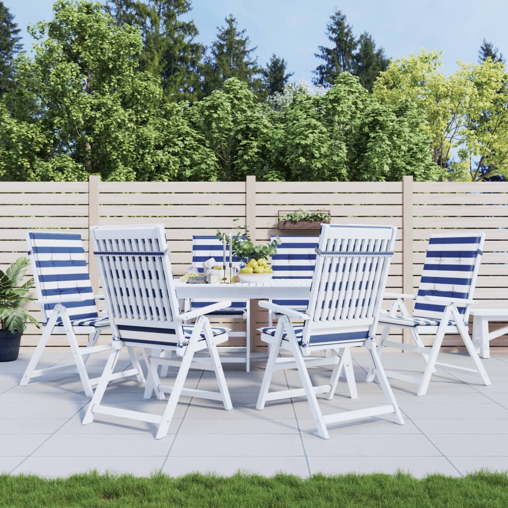 Μαξιλάρια Καρέκλας με Ψηλή Πλάτη 6 τεμ. Μπλε/Λευκά Ριγέ Ύφασμα - Pakobazaar