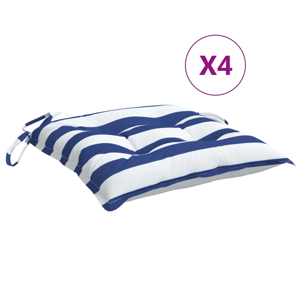 Μαξιλάρια Καρέκλας 4 τεμ. Μπλε/Λευκό Ριγέ 50x50x7εκ. Υφασμάτινα