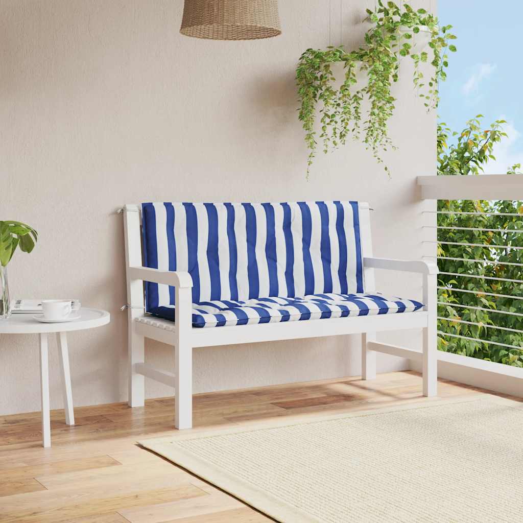 Μαξιλάρια Πάγκου 2 τεμ. Μπλε & Λευκό Ριγέ 120x50x7εκ Υφασμάτινα