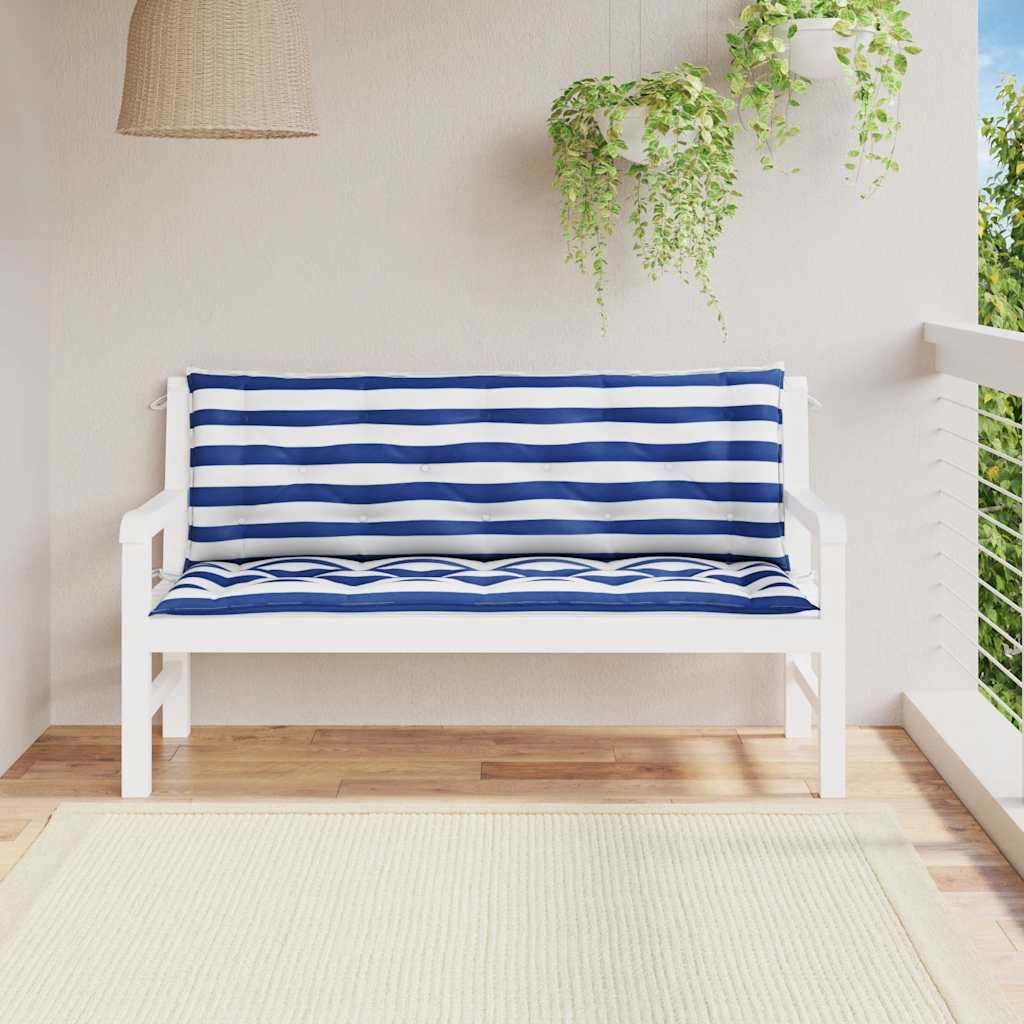Μαξιλάρια Πάγκου 2 τεμ. Μπλε & Λευκό Ριγέ 150x50x7εκ Υφασμάτινα