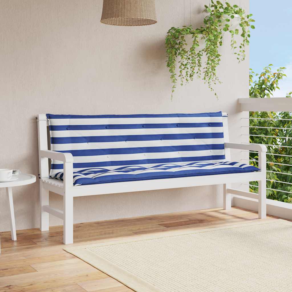 Μαξιλάρια Πάγκου 2 τεμ. Μπλε & Λευκό Ριγέ 150x50x7εκ Υφασμάτινα