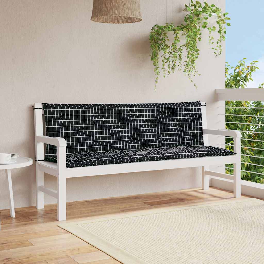 Μαξιλάρια Πάγκου Κήπου 2 τεμ. Μαύρο Καρό 150x50x7 εκ. Ύφασμα - Pakobazaar
