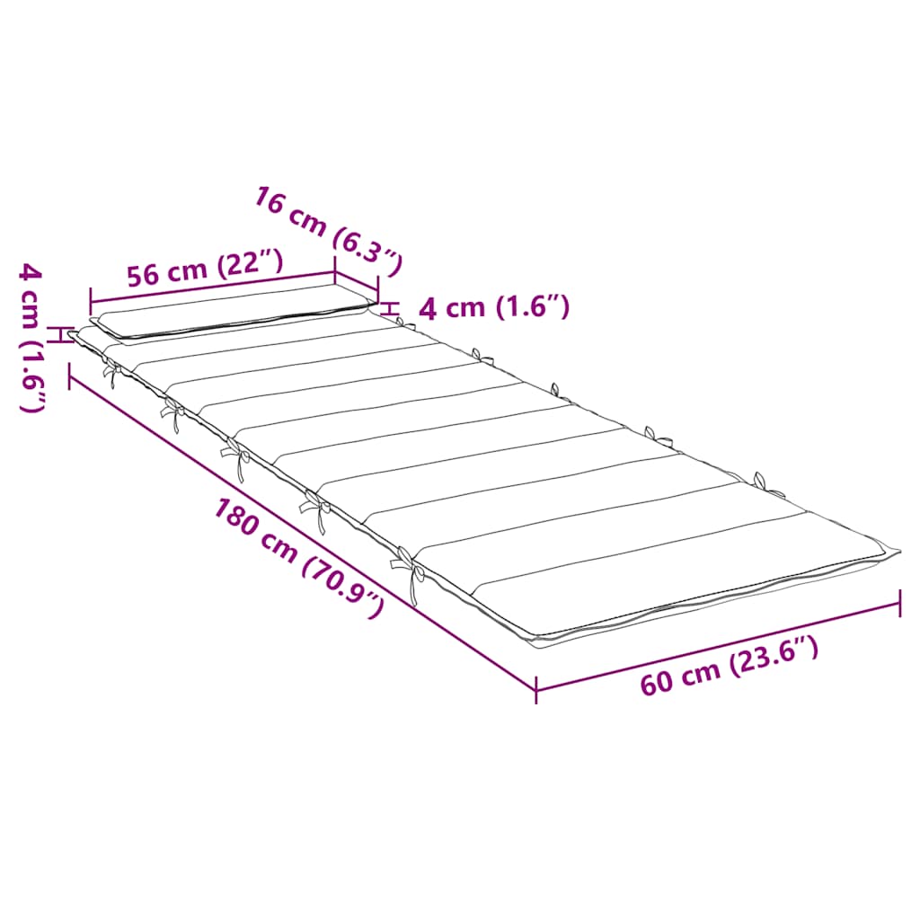 Μαξιλάρι Ξαπλώστρας Μπλε&Λευκό Ριγέ 180x60x4 εκ. Ύφασμα Oxford - Pakobazaar