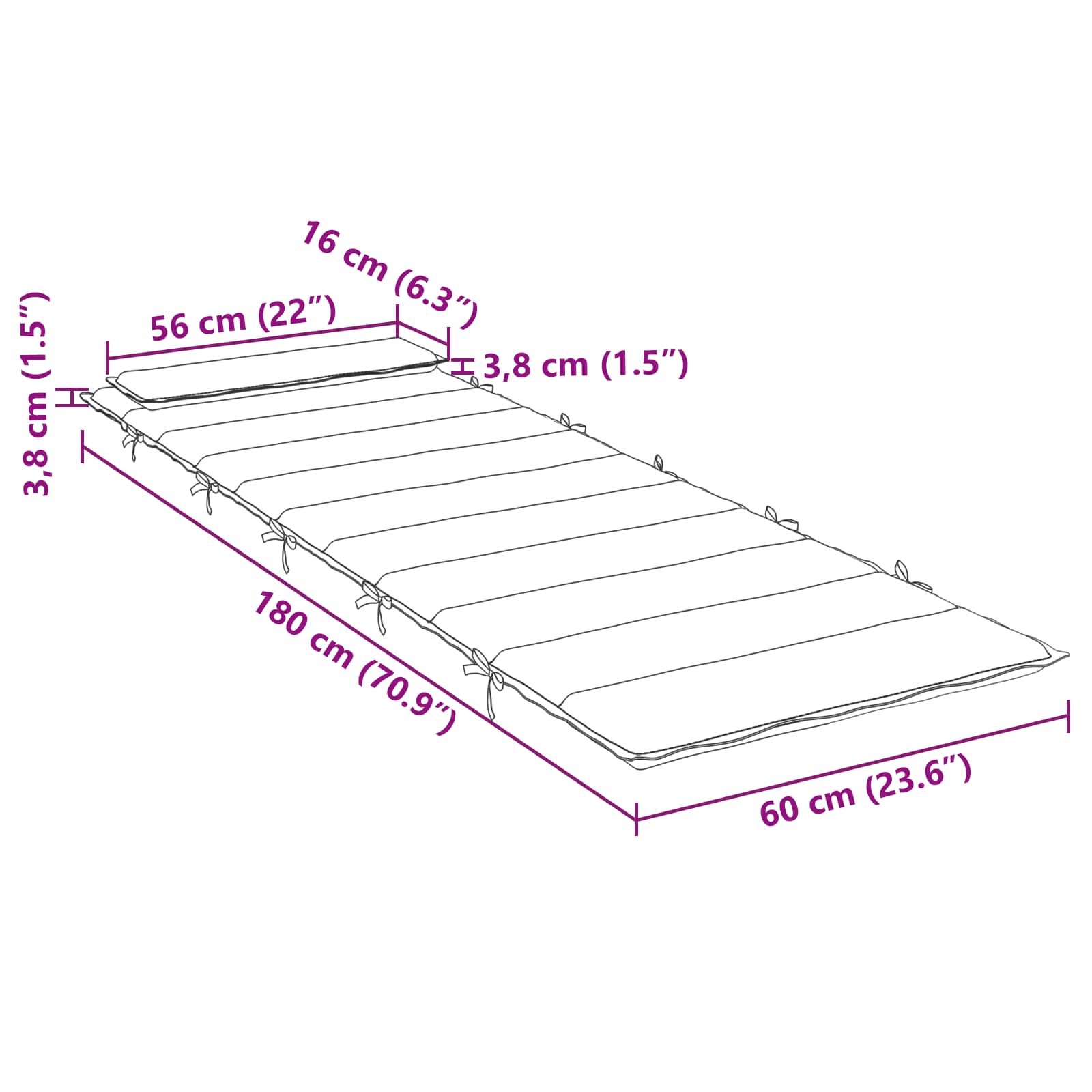 Μαξιλάρι Ξαπλώστρας Ήλιου Ροζ 178 x 60 x 4 cm Ύφασμα Oxford