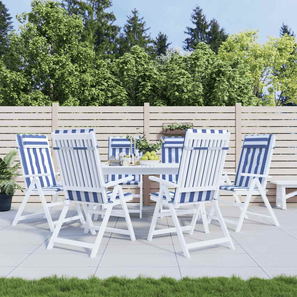 Μαξιλάρια Καρέκλας με Πλάτη 6 τεμ. Μπλε&Λευκά Ριγέ Υφ. Oxford