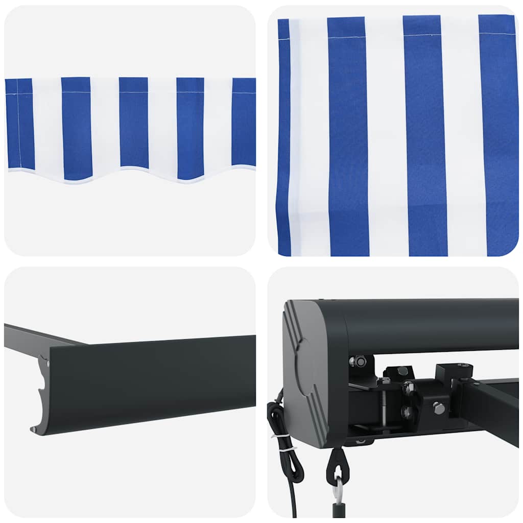 Τέντα Πτυσσόμενη Μπλε και Λευκή 4 x 3 μ. Ύφασμα και Αλουμίνιο