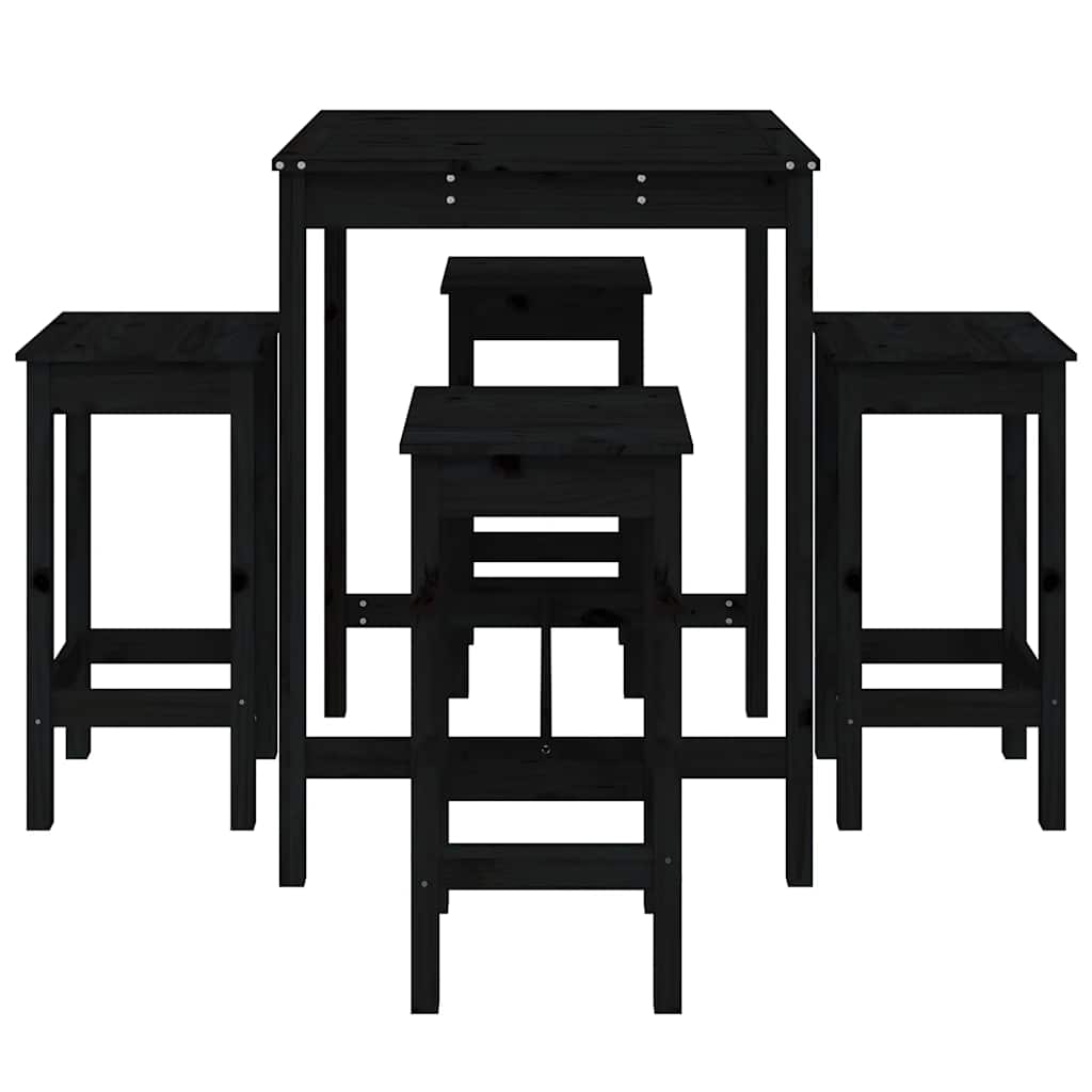 Σετ Επίπλων Μπαρ Κήπου 5 Τεμαχίων Μαύρα από Μασίφ Ξύλο Πεύκου