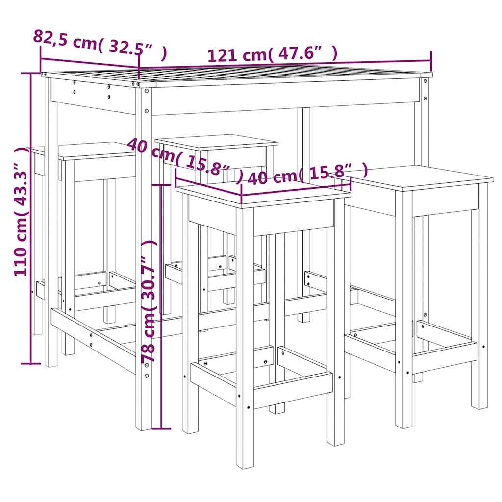 Σετ Επίπλων Μπαρ Κήπου 5 Τεμαχίων από Μασίφ Ξύλο Πεύκου