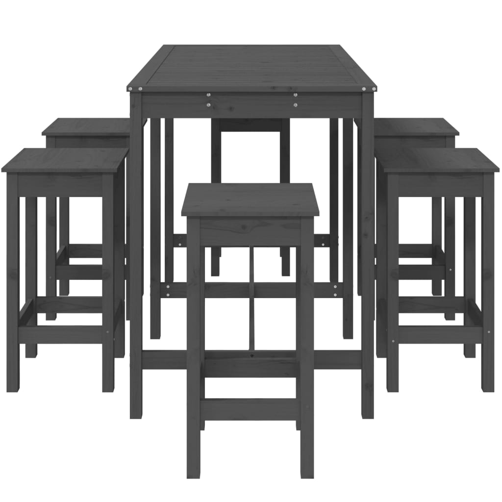 Σετ Επίπλων Μπαρ Κήπου 7 Τεμαχίων Γκρι από Μασίφ Ξύλο Πεύκου - Pakobazaar