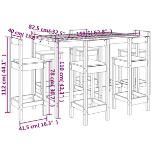 Σετ Επίπλων Μπαρ Κήπου 7 Τεμαχίων από Μασίφ Ξύλο Πεύκου