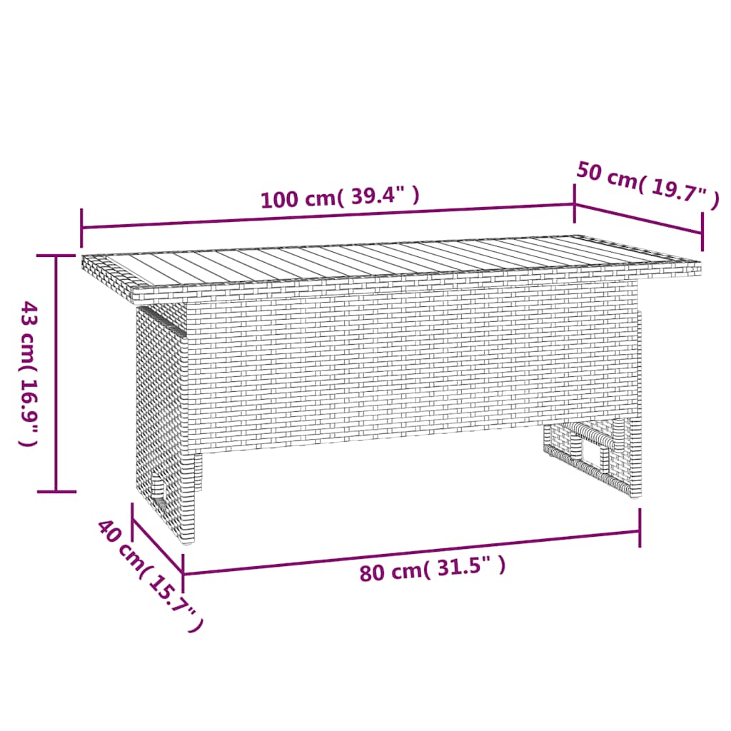 Τραπέζι Κήπου Γκρι 100x50x43/63 εκ. Μασίφ Ακακία & Συνθ. Ρατάν