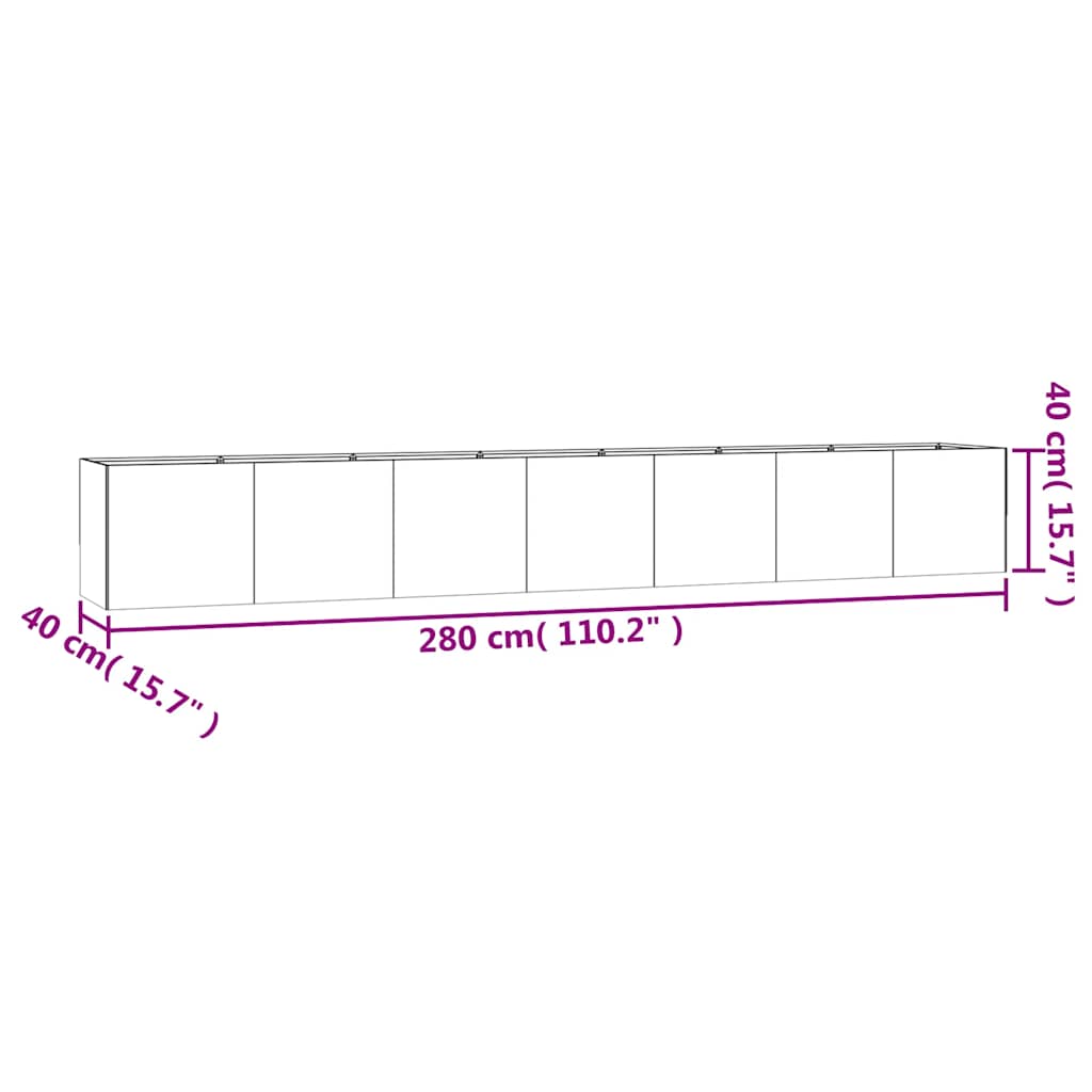 Ζαρντινιέρα 280 x 40 x 40 εκ. από Ατσάλι Σκληρυθέν στον Αέρα