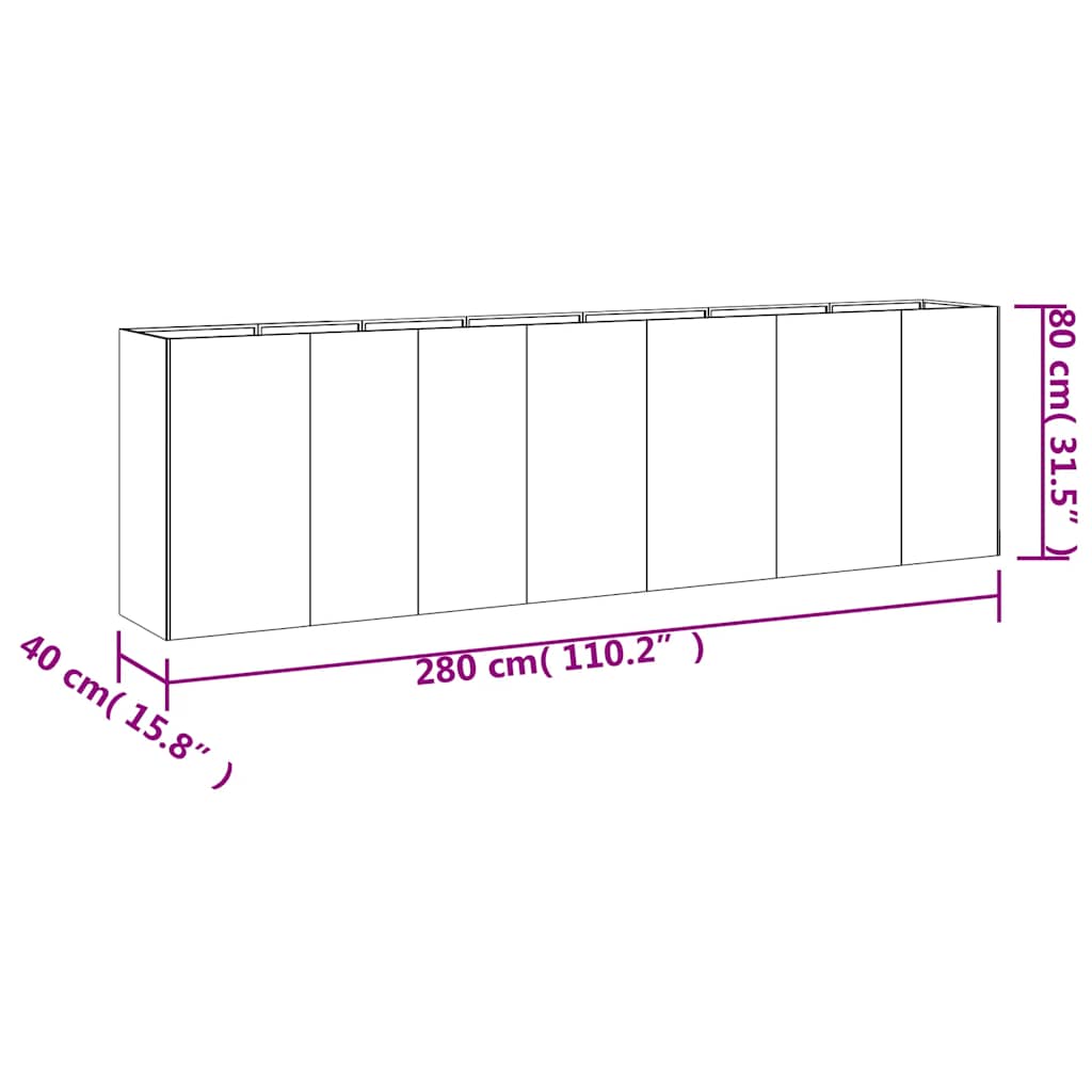 Ζαρντινιέρα 280 x 40 x 80 εκ. από Ατσάλι Σκληρυθέν στον Αέρα