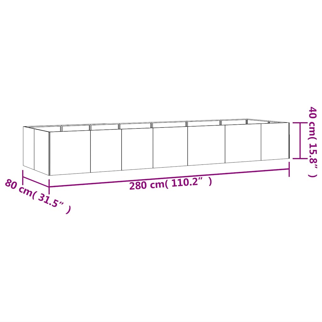 Ζαρντινιέρα 280 x 80 x 40 εκ. από Ατσάλι Σκληρυθέν στον Αέρα