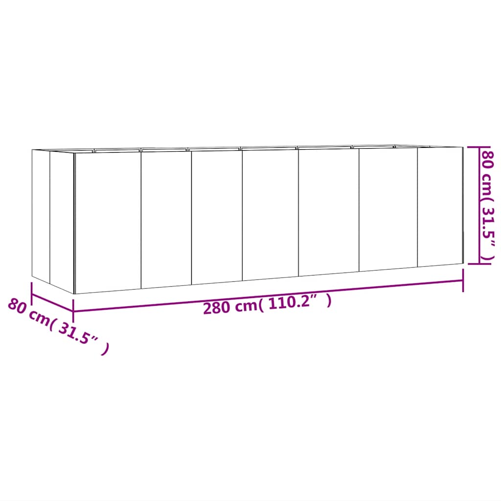 Ζαρντινιέρα 280 x 80 x 80 εκ. από Ατσάλι Σκληρυθέν στον Αέρα