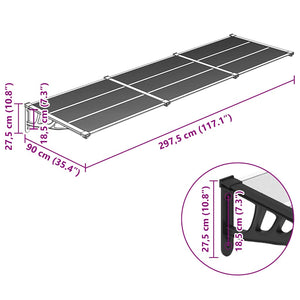 Στέγαστρο Πόρτας Μαύρο & Διαφανές 297,5x90 εκ από Πολυκαρβονικό - PAKOBAZAAR