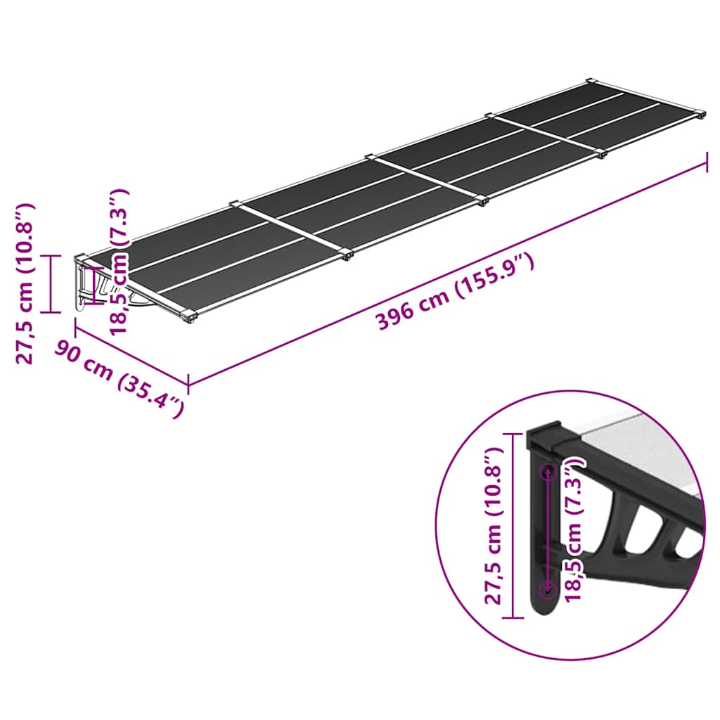 Στέγαστρο Πόρτας Μαύρο & Διαφανές 396x90 εκ από Πολυκαρβονικό - PAKOBAZAAR